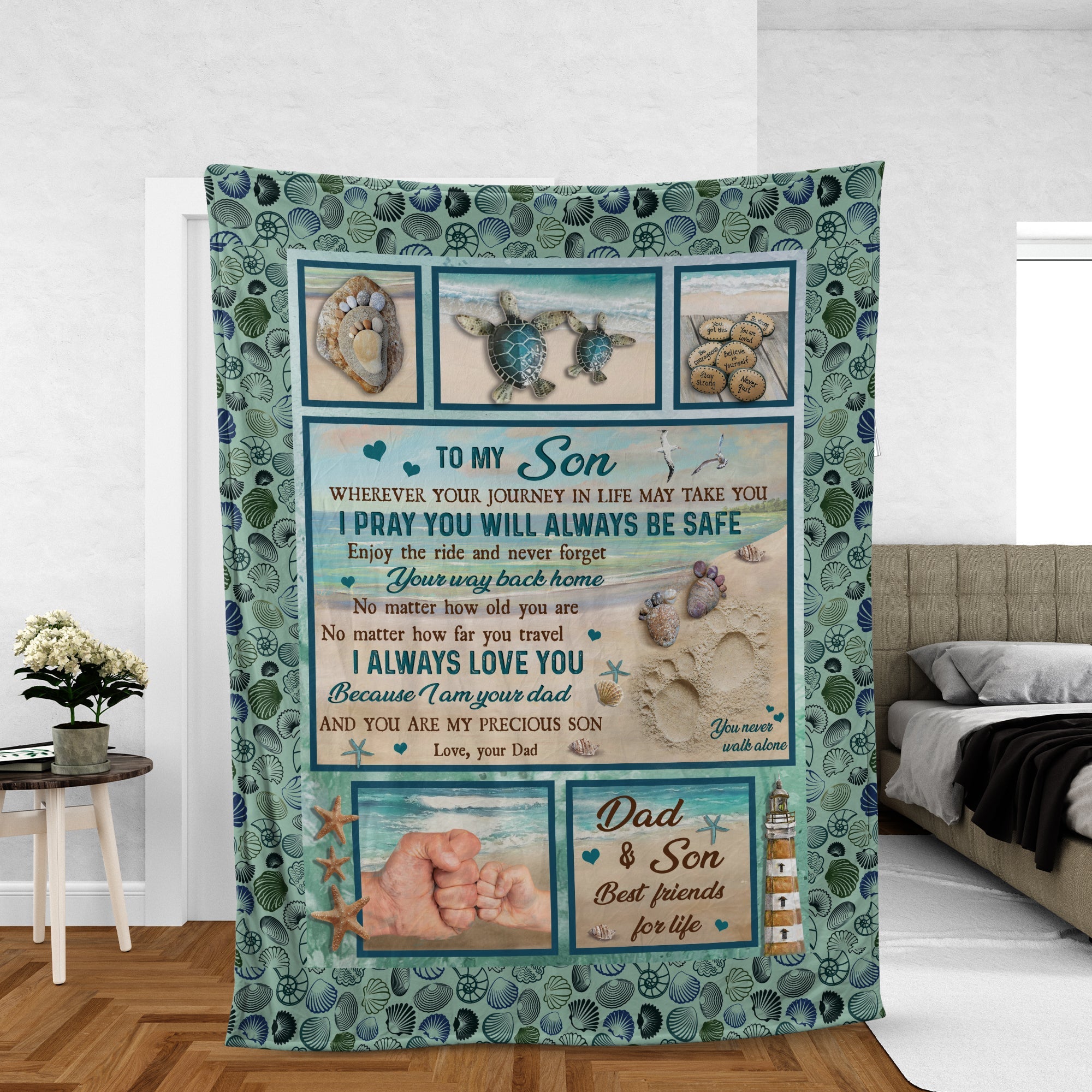 Family Blanket, Son And Dad Blanket, Gifts For Son From Dad, Dad To Son Blanket, Sea Turtle Blanket, Beach Blanket - You Are My Precious Son