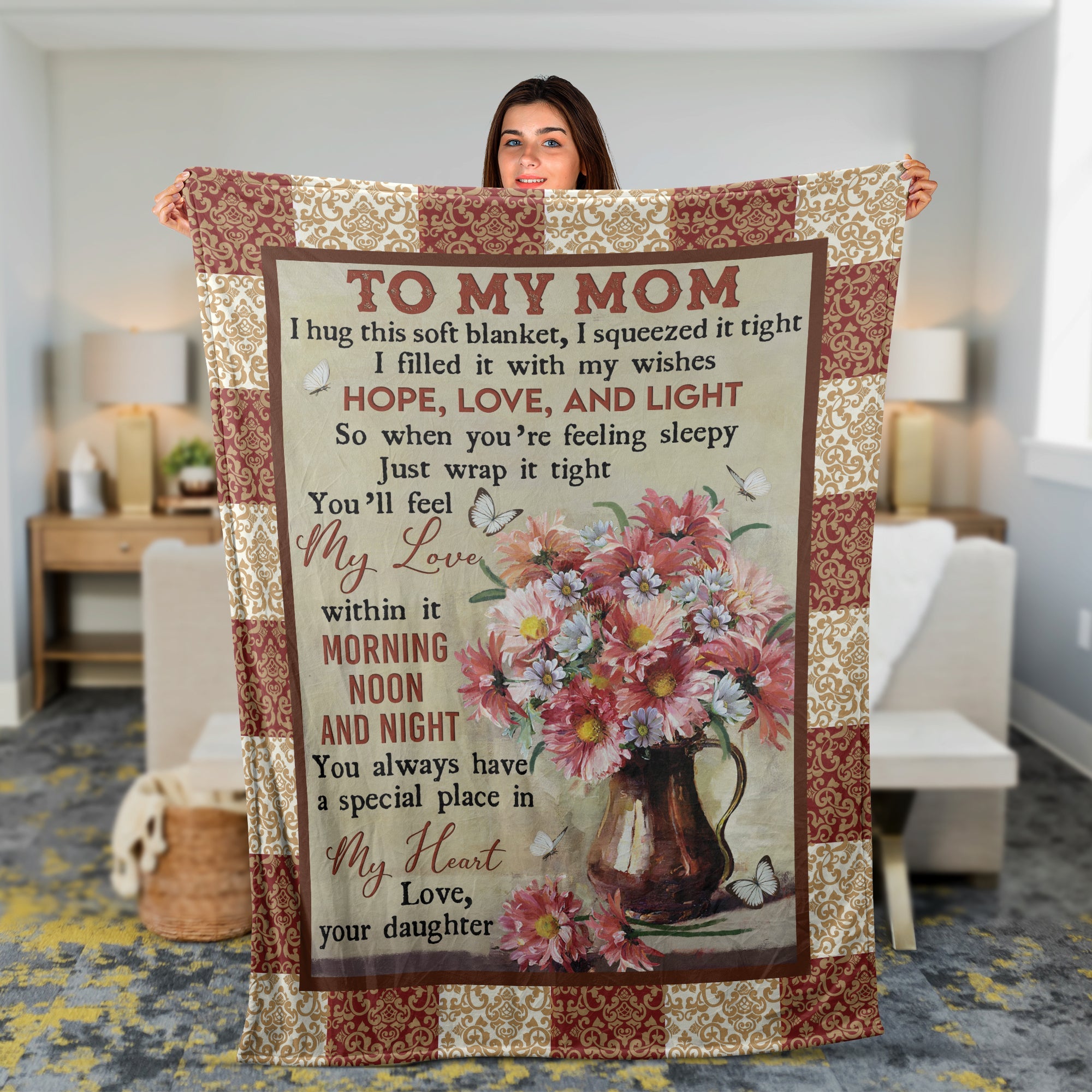 Mother's Day Gift Blanket, Daughter And Mom Blanket, Gifts For Mom From Daughter Blanket - Daisy Flower Vase, Mom Have A Special Place In My Heart