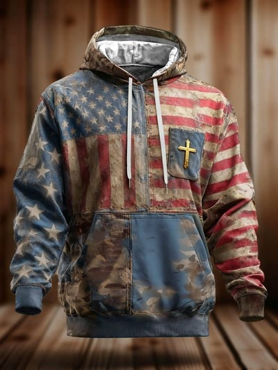 Vintage Faith American Flag Camo Hoodie Christian Religious Patriotic USA Pullover Sweatshirt Freedom Gift