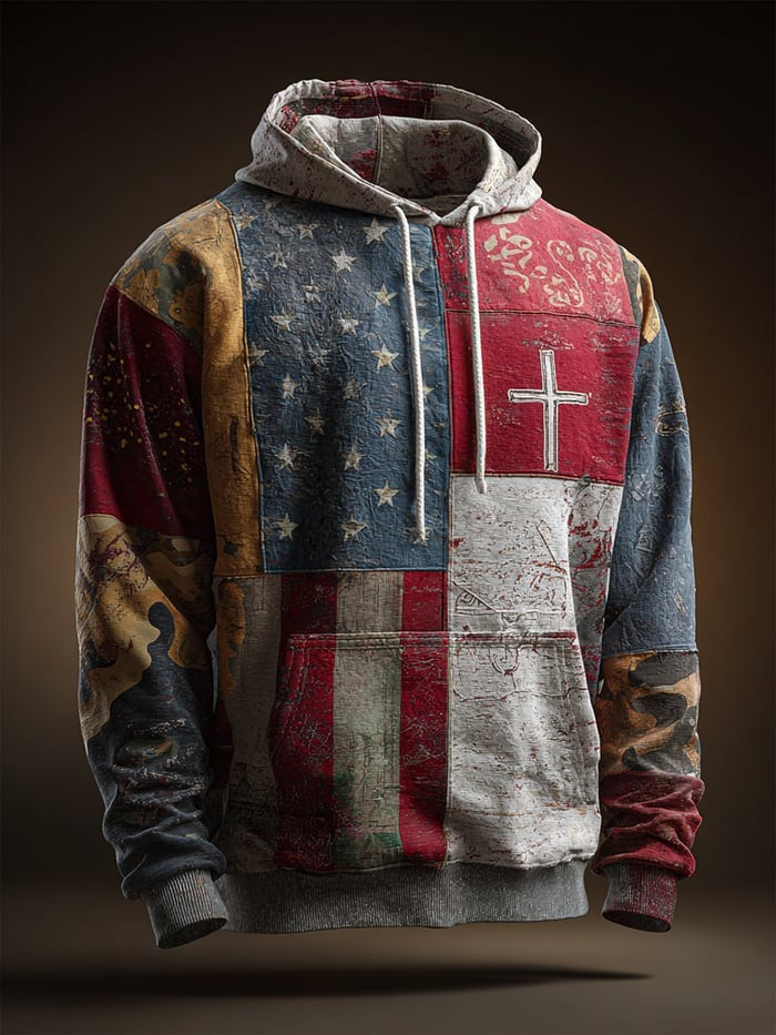 Christian Hoodie Vintage Faith Camo Style American Flag Patriotic USA Sweatshirt Freedom Gift for Men Women