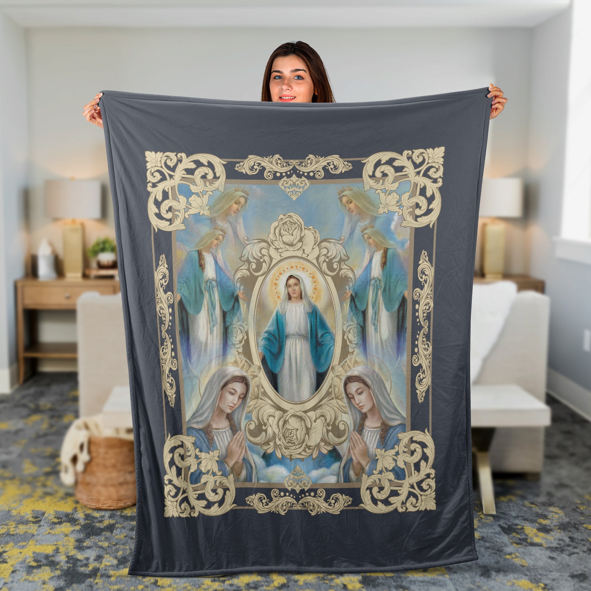 Christian Throw Blanket, Faith Blanket, Maria Blanket, Inspirational Gift, Jesus Gift - Gold Mirror, Infinite Halo, Pray For Healing
