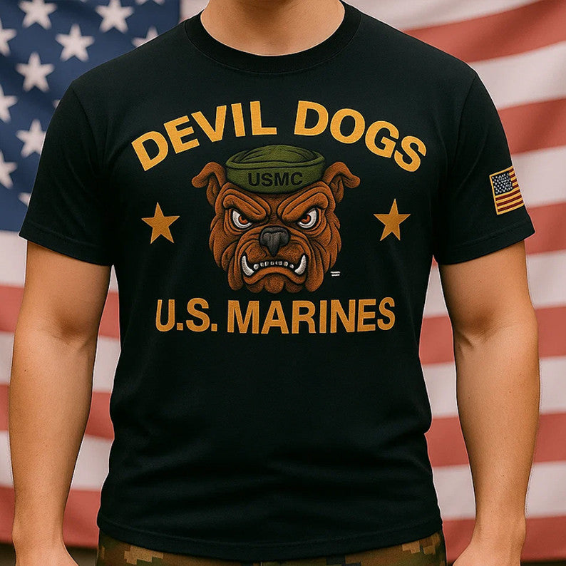 Devil Dogs US Marines Black Shirt Patriotic T-Shirt Gifts For Marines - Liberish