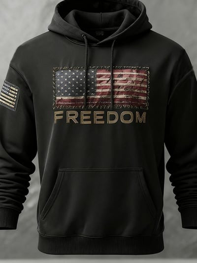 Freedom Flag Print Casual Hoodie USA Patriotic Apparel Pullover Sweatshirt Gift Clothing for Men and Women