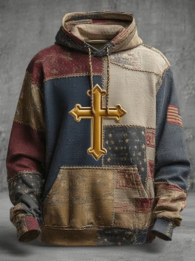 Vintage Faith American Flag Camo Hoodie Christian Freedom Patriotic USA Pullover Sweatshirt Gift