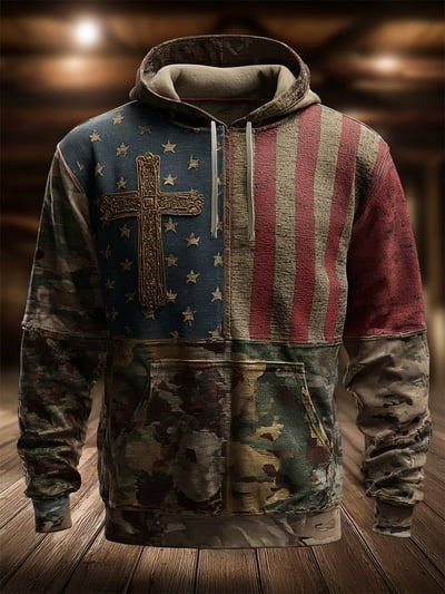 Vintage Faith American Flag Camo Hoodie Patriotic Christian USA Freedom Clothing Pullover Sweatshirt Gift