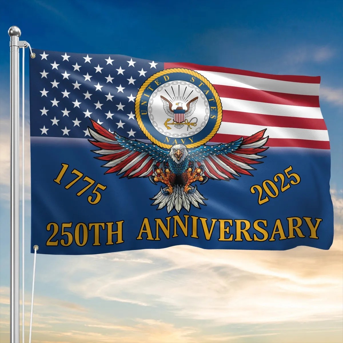 Eagle US Navy 1775 2025 250Th Anniversary Flag Proud Navy Patriotic Decor - Liberish