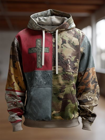 Vintage Faith Patriot American Flag Camo Hoodie USA Patriotic Christian Faith Pullover Sweatshirt Gift Clothing