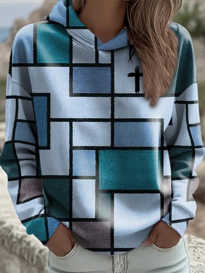 Christian Casual Retro Contrast Color Block Faith Hoodie Religious Pullover Sweatshirt Gift for Men and Women