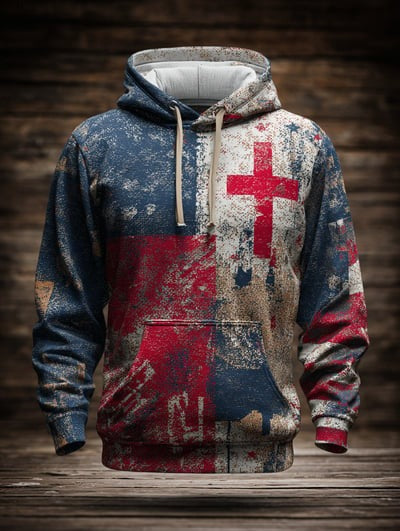 Vintage Faith American Flag Camo Hoodie USA Christian Patriotic Pullover Sweatshirt Clothing Gift