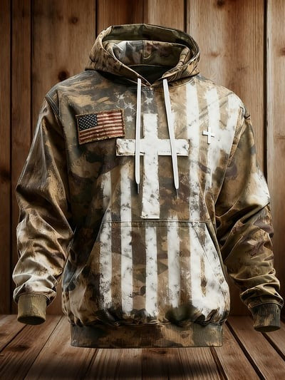 Vintage Faith Patriot American Flag Camo Hoodie Patriotic Christian USA Pullover Freedom Sweatshirt Clothing Gift