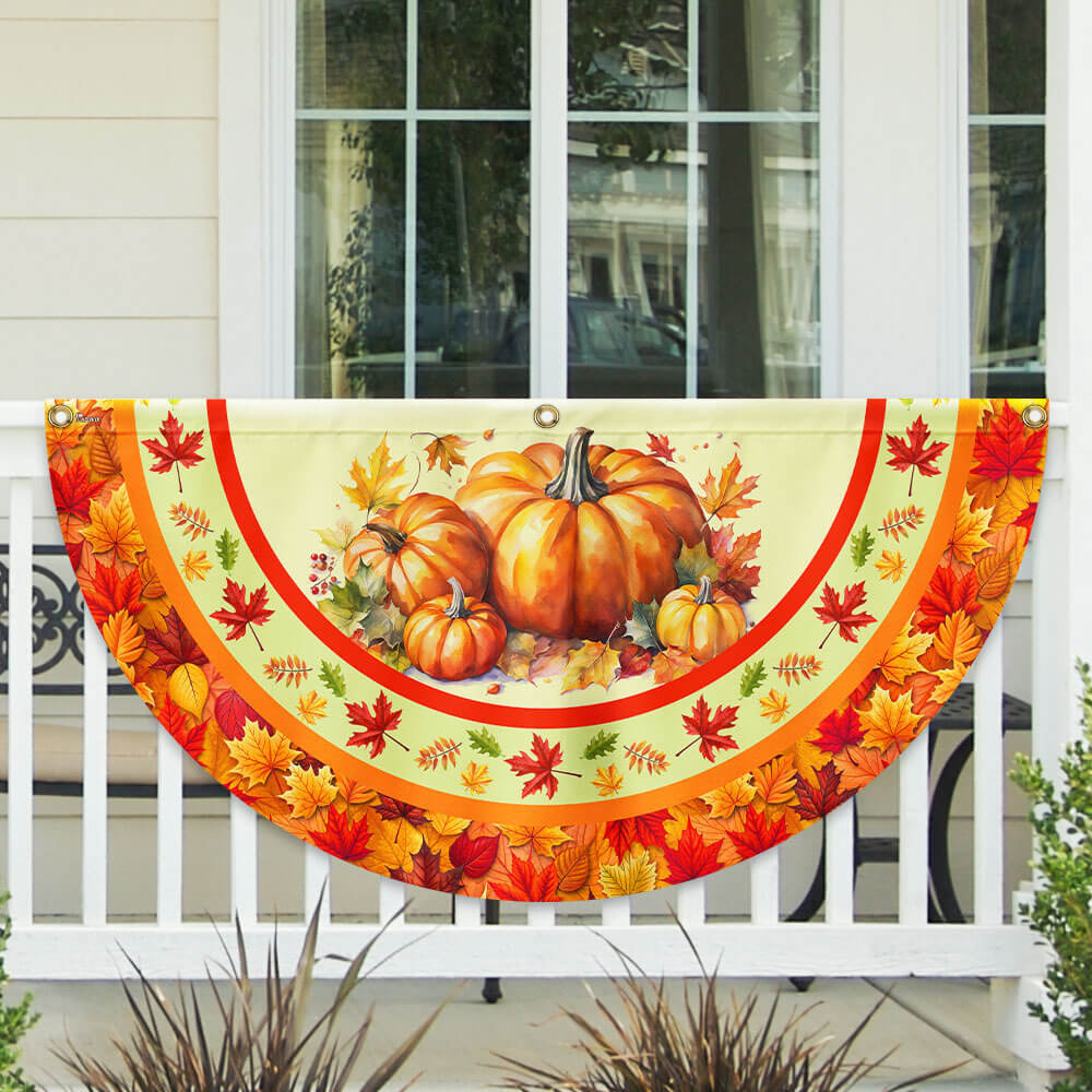 Fall Pumpkins Thanksgiving Non Pleated Fan Flag - Liberish