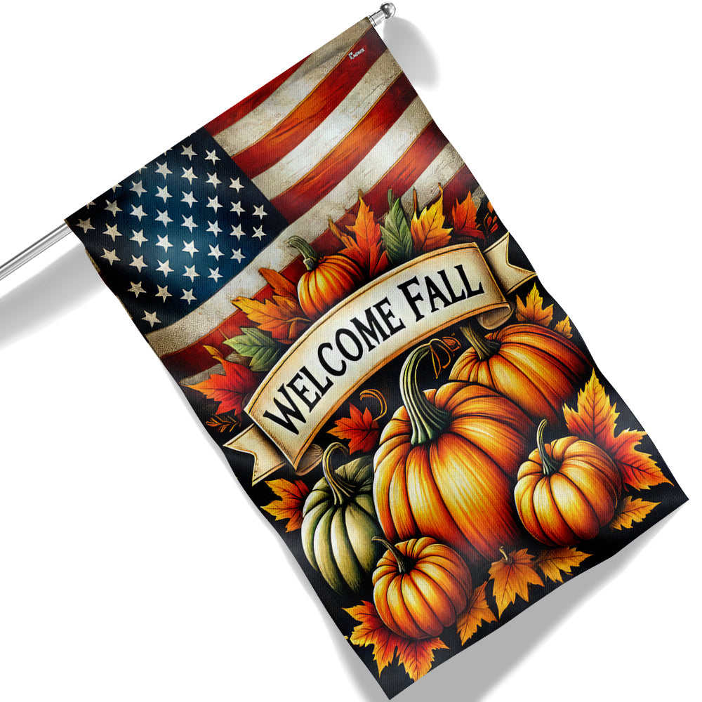 Fall Pumpkins Welcome Fall American Flag - Liberish