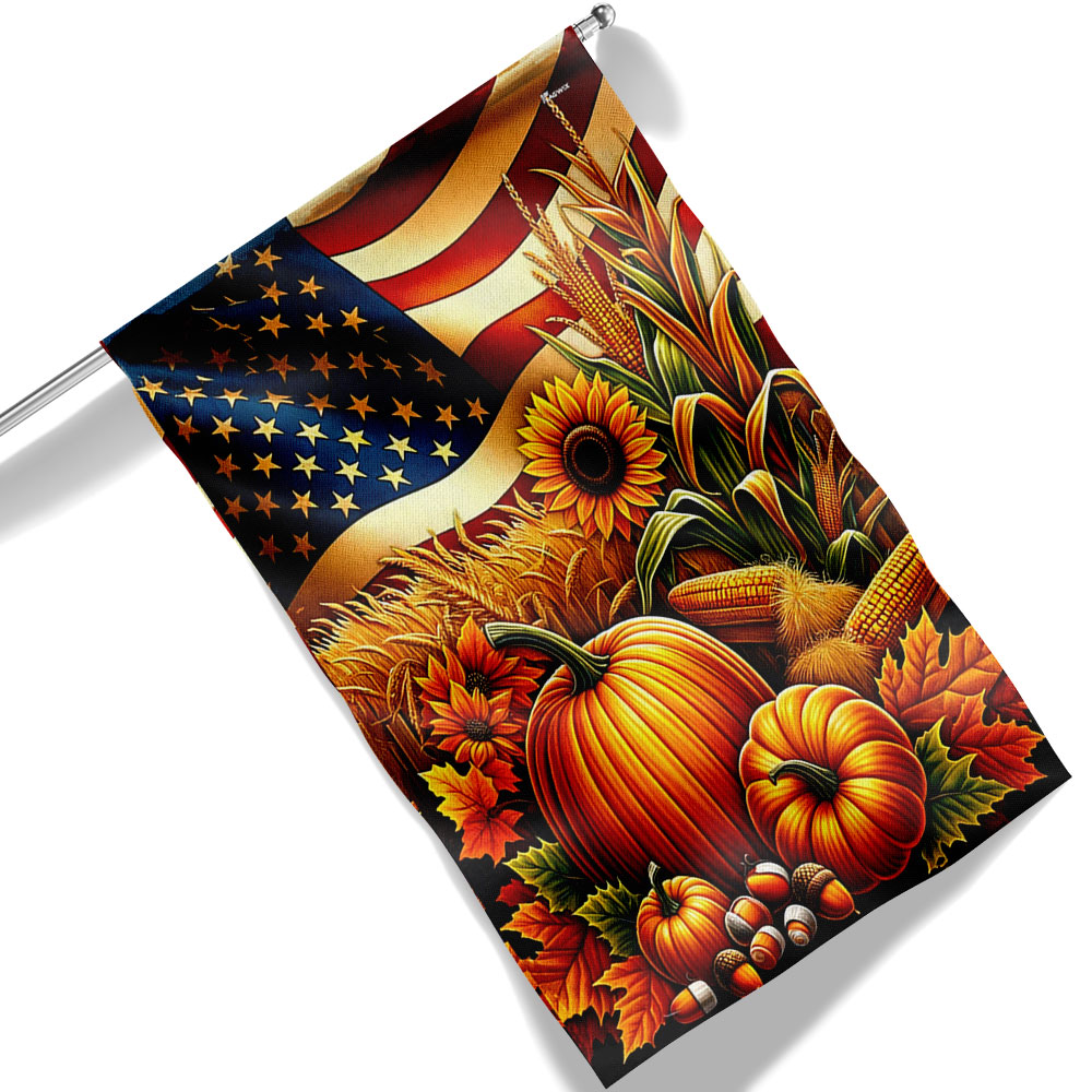 Fall Thanksgiving Pumpkins Harvest American Flag - Liberish
