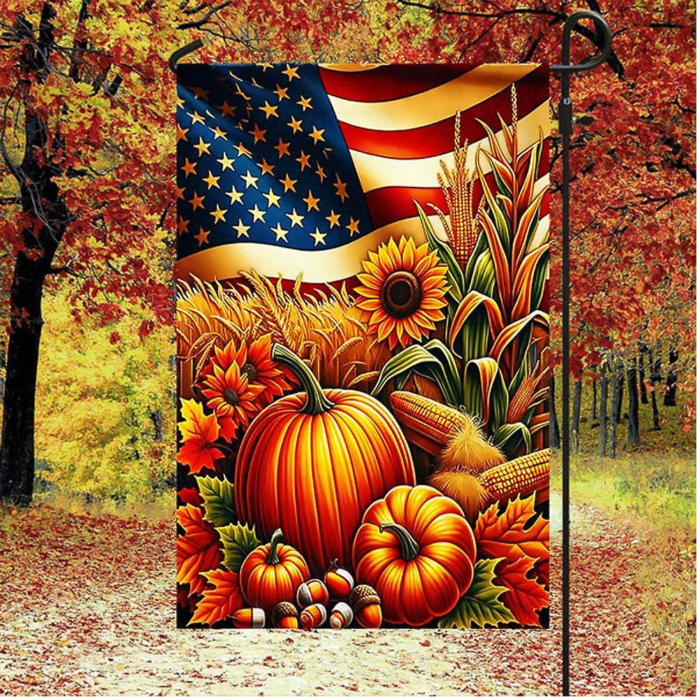Fall Thanksgiving Pumpkins Harvest American Flag Gift For Friends and Family on Thanksgiving Day - Liberish