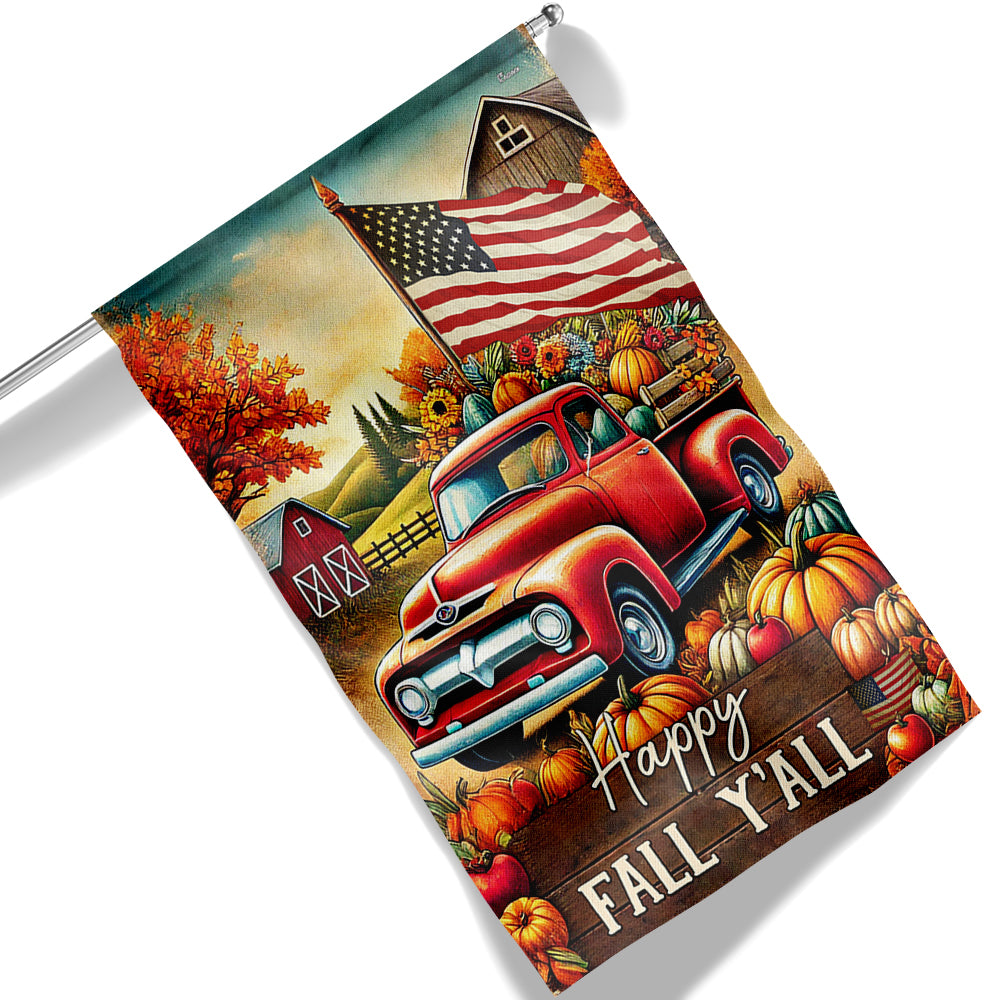 Fall Truck Thanksgiving Halloween Happy Fall Y All Flag - Liberish
