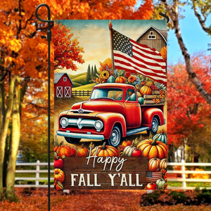 Fall Truck Thanksgiving Halloween Happy Fall Y'all Flag Gift For Friends and Family - Liberish