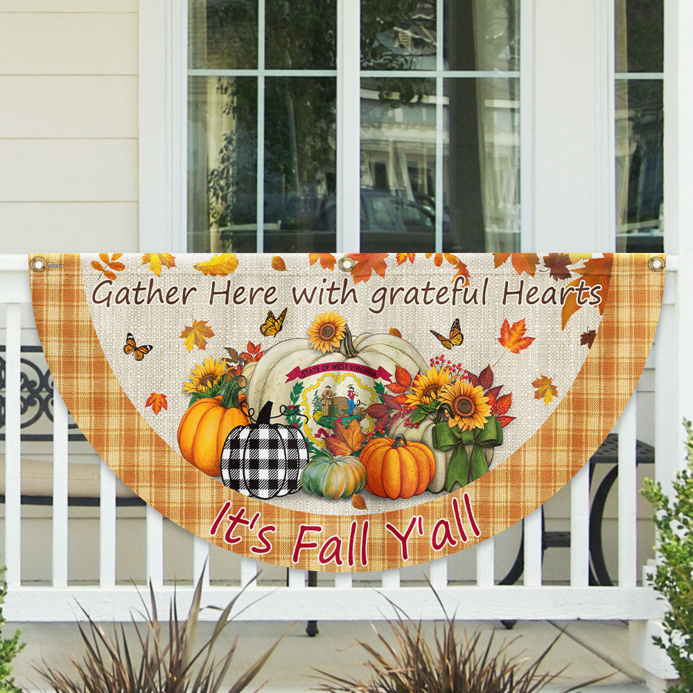 Fall West Virginia Flag It S Fall Y All Halloween Pumpkin Thanksgiving Non Pleated Fan Fla - Liberish