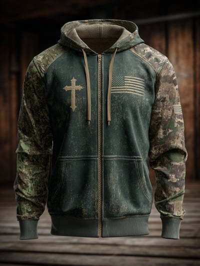 Vintage Casual Faith American Flag Zip Hoodie Patriotic USA Christian Pullover Sweatshirt Freedom Gift for Men Women