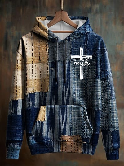 Faith Print Casual Hoodie Christian Cross Pullover Sweatshirt Patriotic Apparel Gift for Men Women