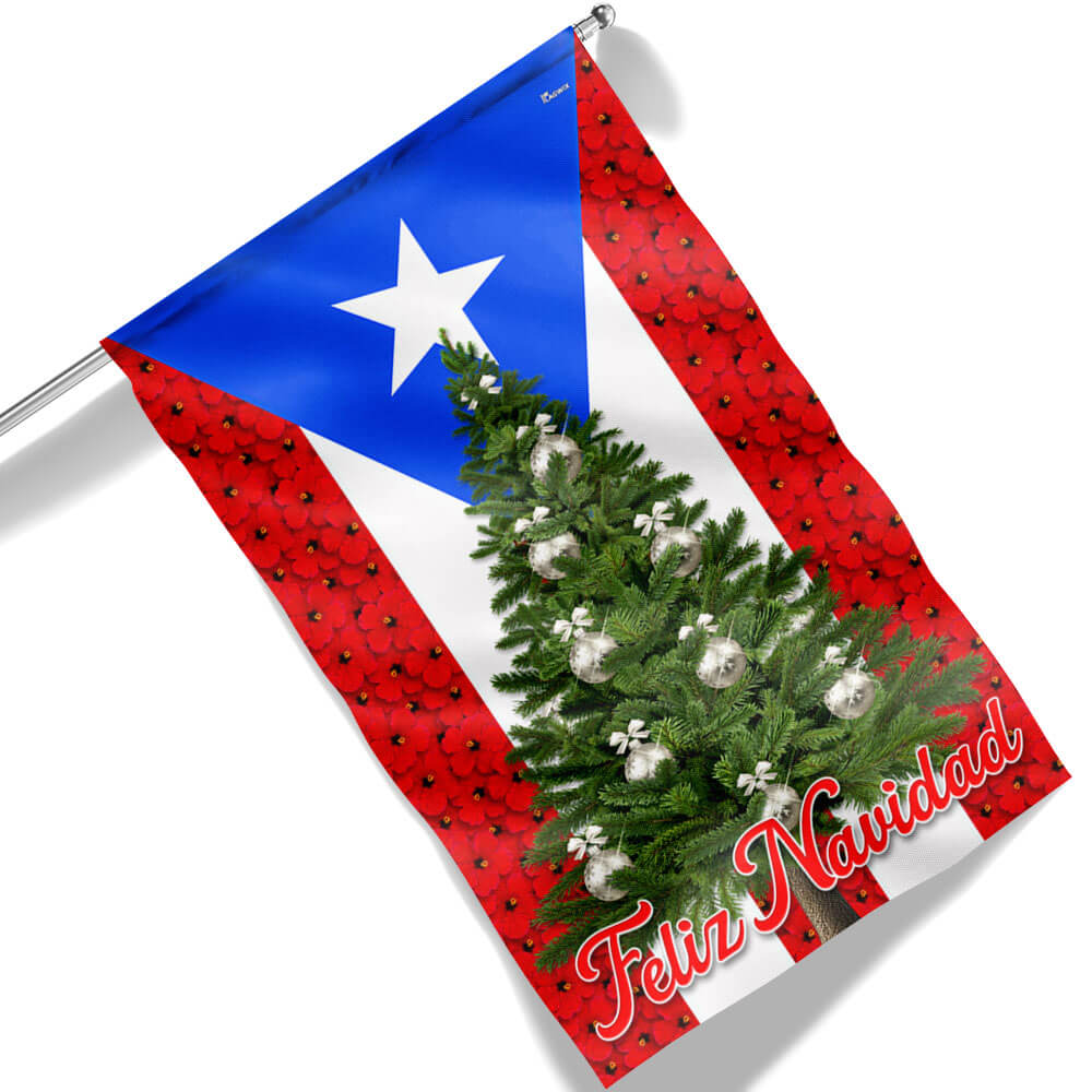 Feliz Navidad Puerto Rico Christmas Treee Flag - Liberish
