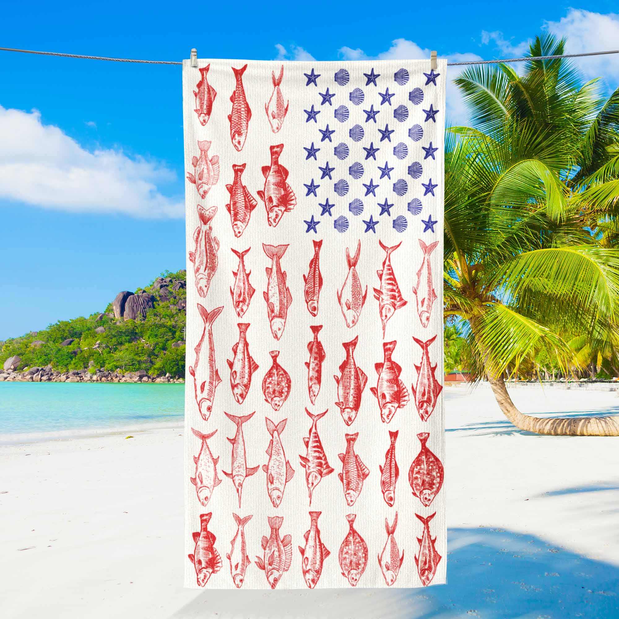 Fish Sea Shells American Beach Towel - Liberish