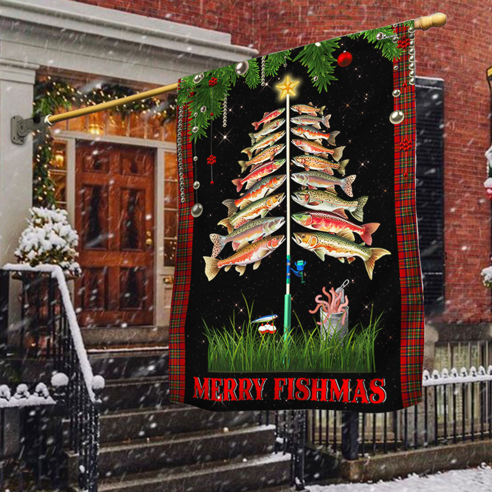 Fishing Flag Merry Fishmas Christmas Flag - Liberish