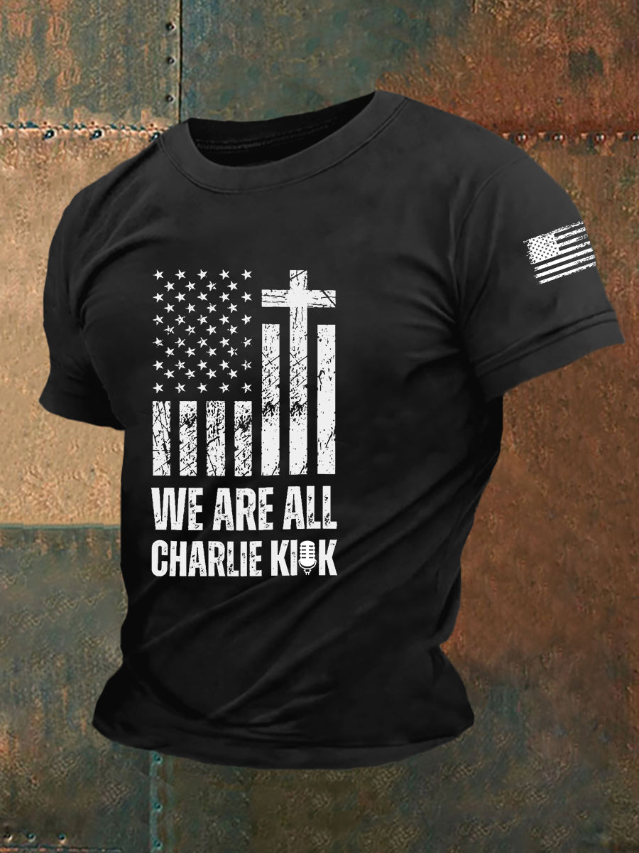 Freedom Charlie Kirk T-Shirt We Are All Charlie Kirk Cross U.S Flag Charlie Kirk 47 Merch - Liberish