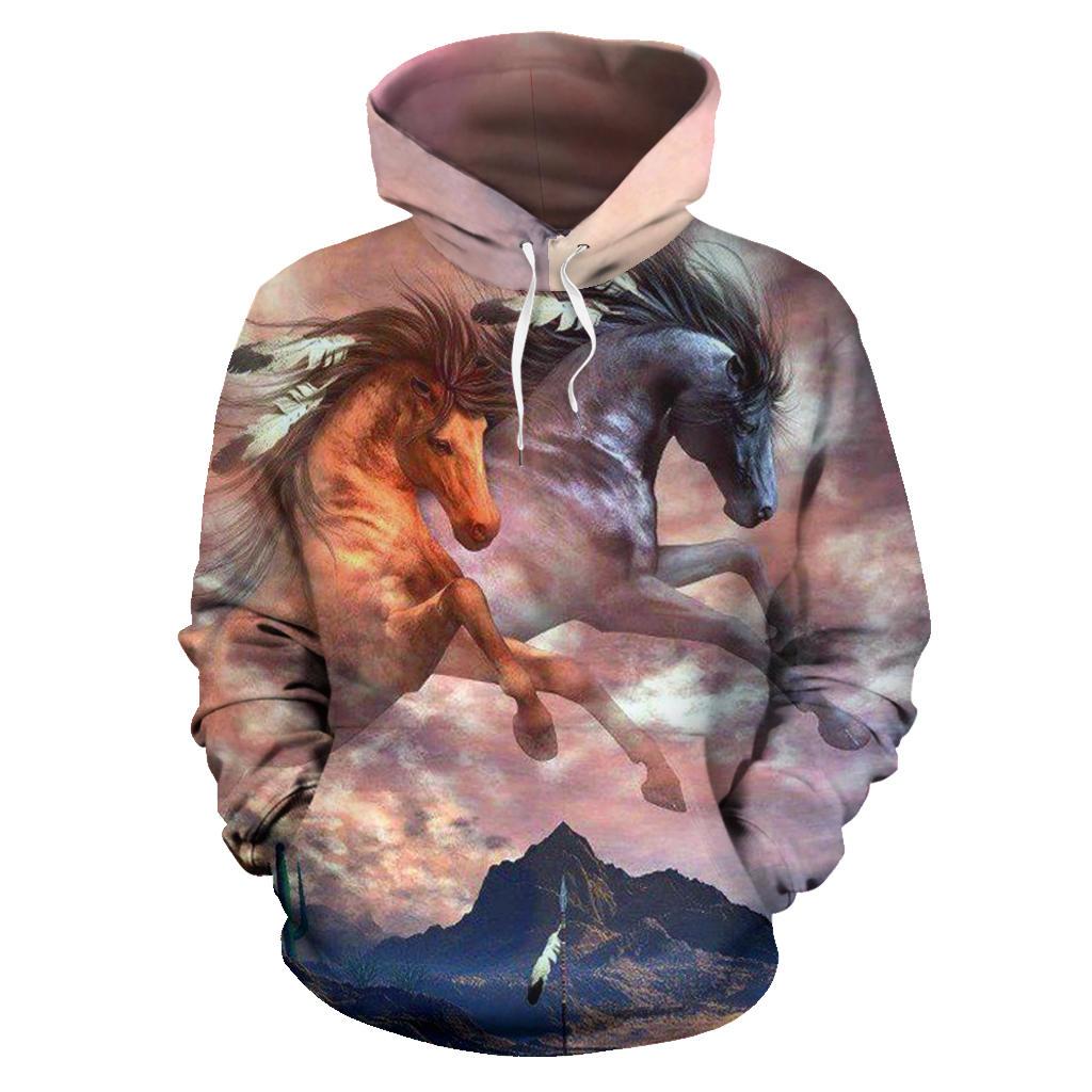 Running Horses Cloudy Native American All Over Hoodie LT10