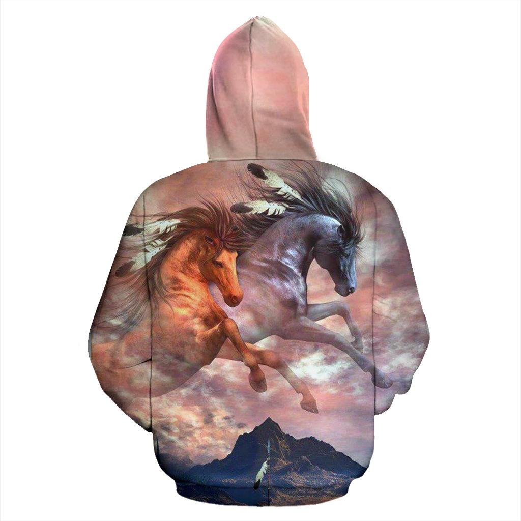 Running Horses Cloudy Native American All Over Hoodie LT10
