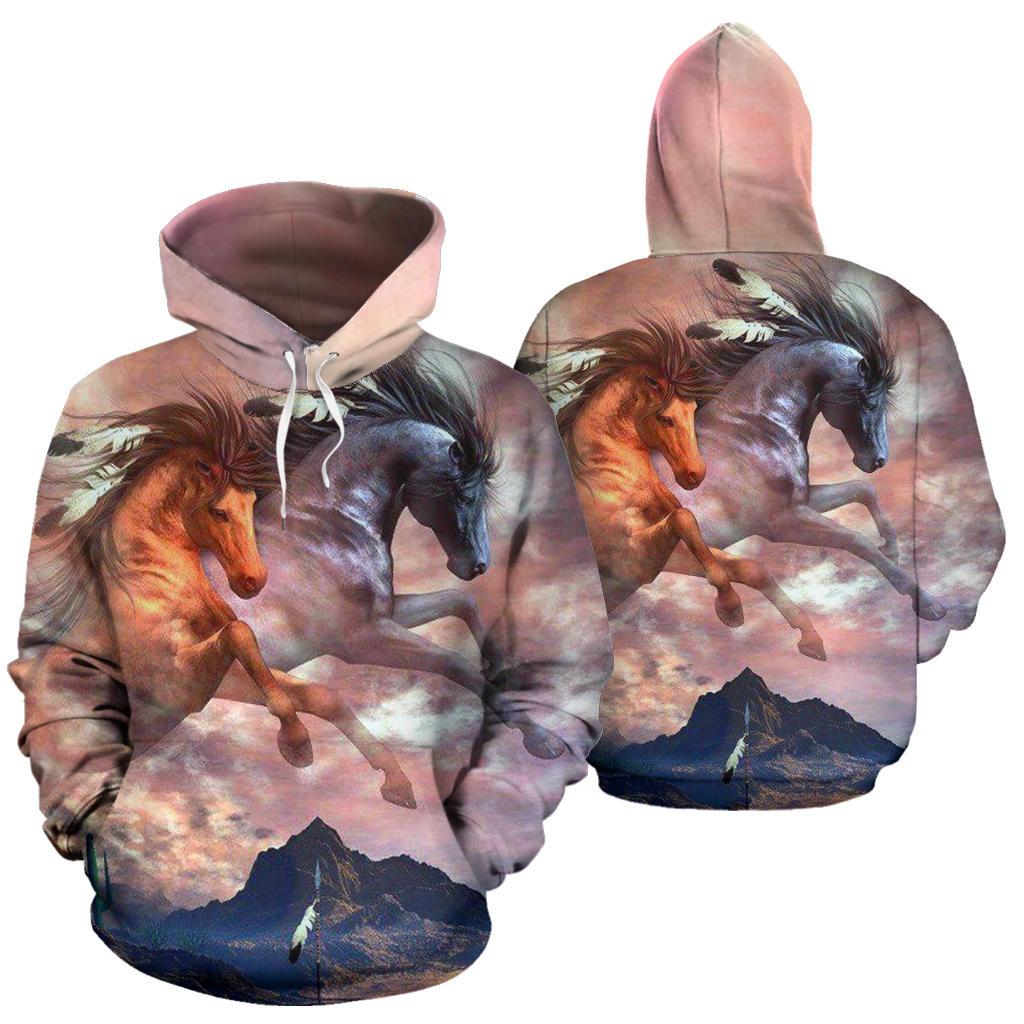 Running Horses Cloudy Native American All Over Hoodie LT10