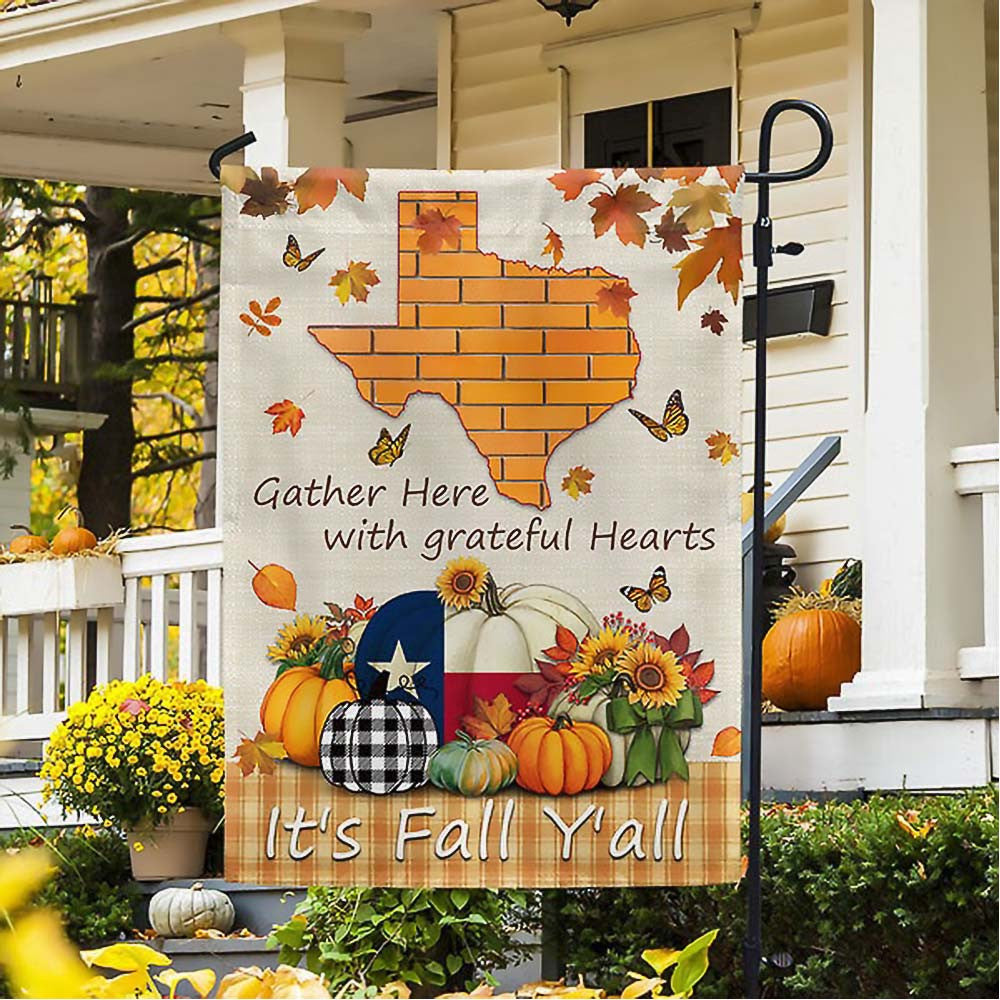 Gather Here With Grateful Hearts Halloween Pumpkin Fall Texas Flag Best Gift For Friends and Family - Liberish