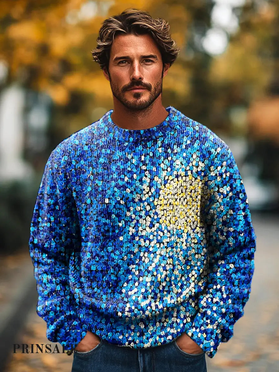 Gentleman Vintage Abstract Sun Oil Painting Art Print Knit Crew Neck Pullover