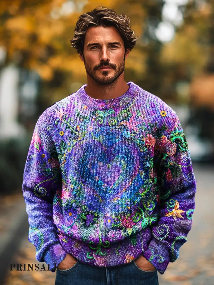 Gentleman Vintage Vineman Heart Art Print Knit Crew Neck Pullover