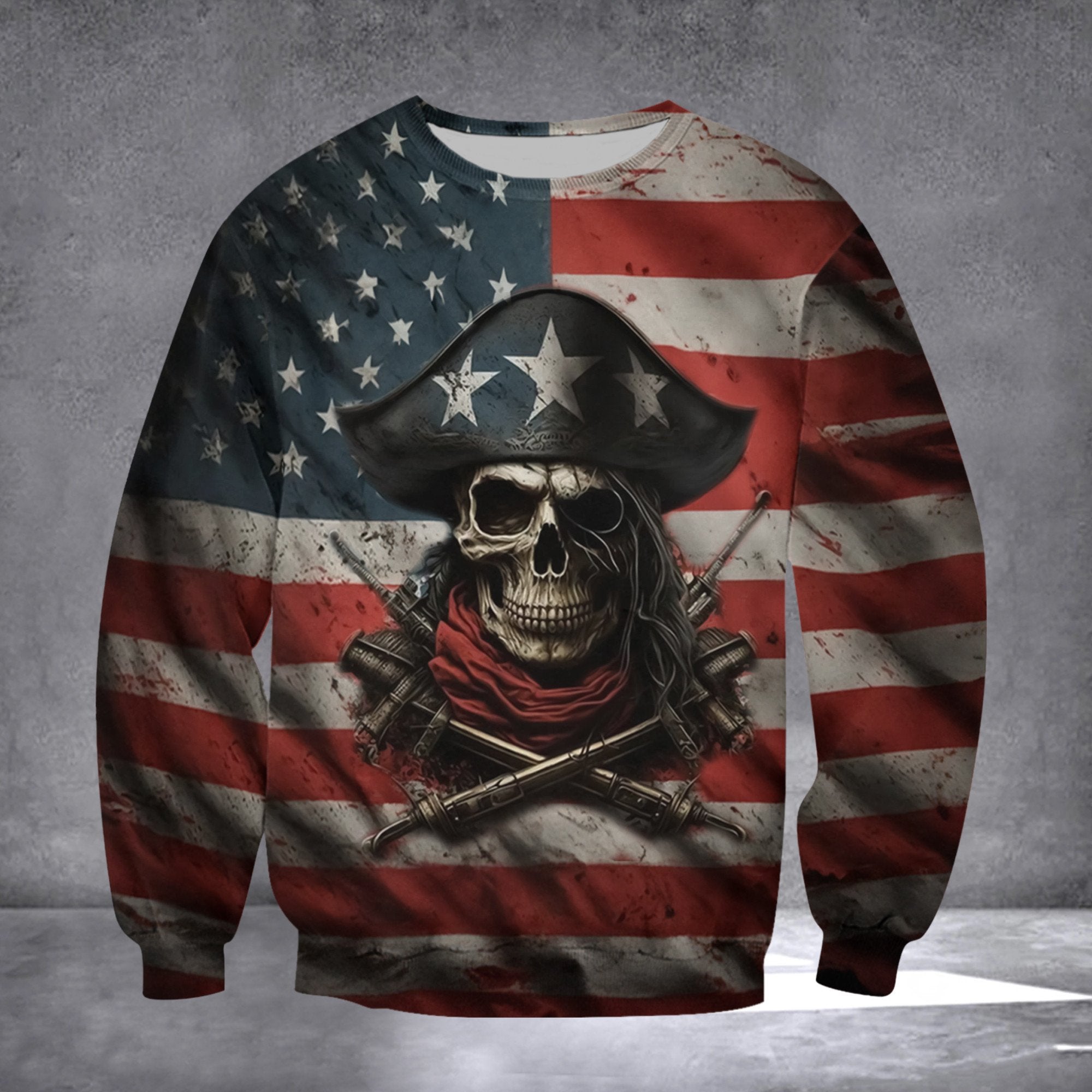 Pirate Skull American Sweatshirt Vintage Old Retro Patriotic Cool Pirate Merch
