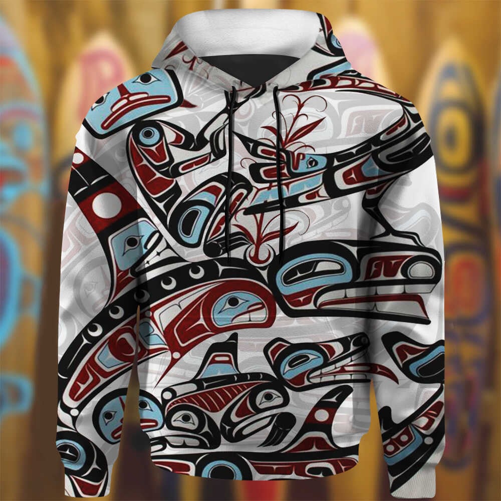 Animal Haida Art Style Hoodie Unique Haida Art Pacific Northwest Coast Hooded Sweatshirt