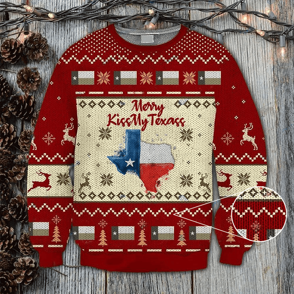 Merry Kiss My Texas Sweatshirt Proud Texas Ugly Christmas Sweater Clothes 2021