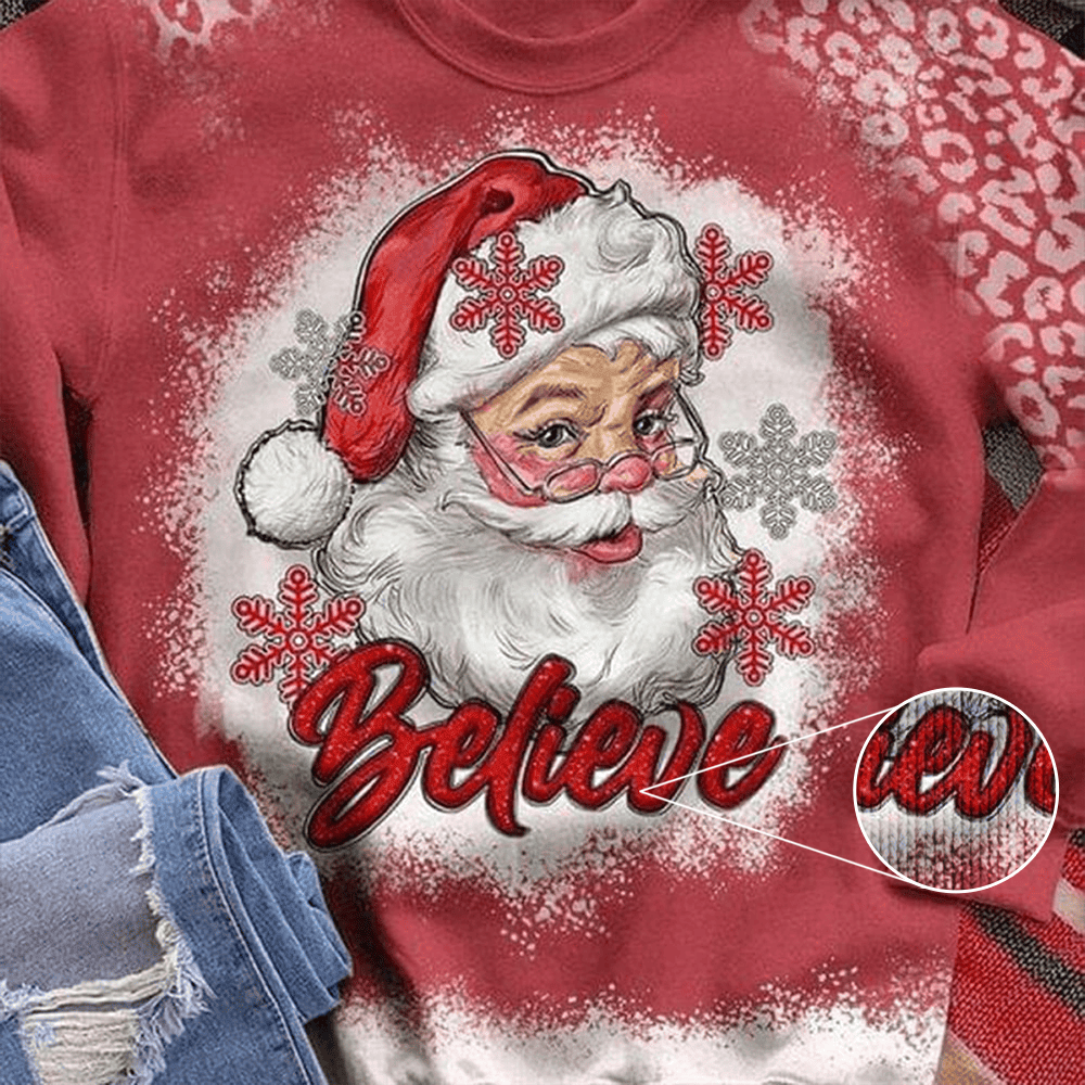 Santa Claus Believe Women's Christmas Sweatshirt Holiday Sweaters Women Xmas Gift For Mom