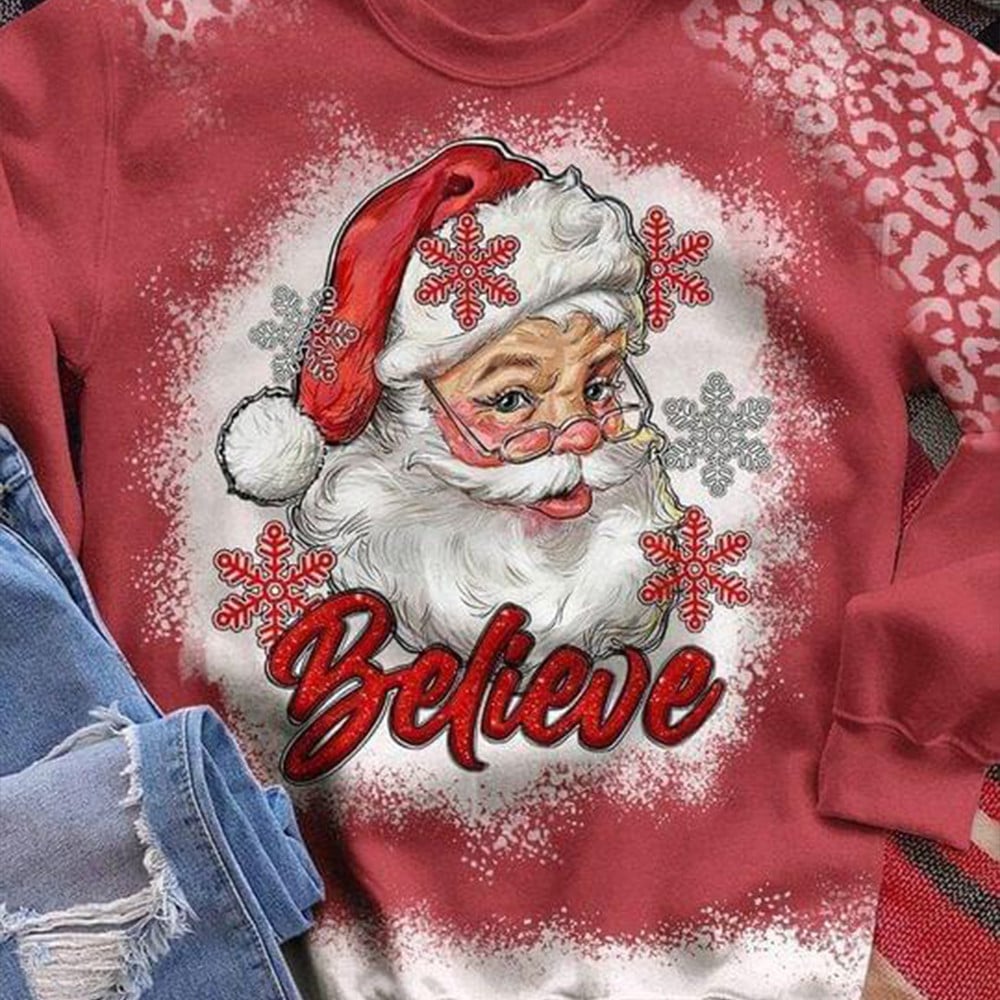 Santa Claus Believe Women's Christmas Sweatshirt Holiday Sweaters Women Xmas Gift For Mom