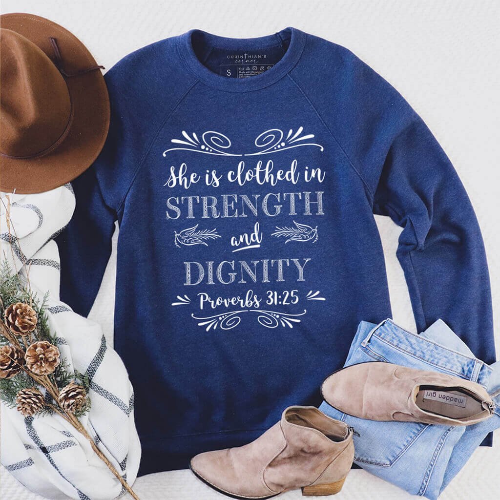 She Is Clothed Premium Sweatshirt Christian Gifts For Women