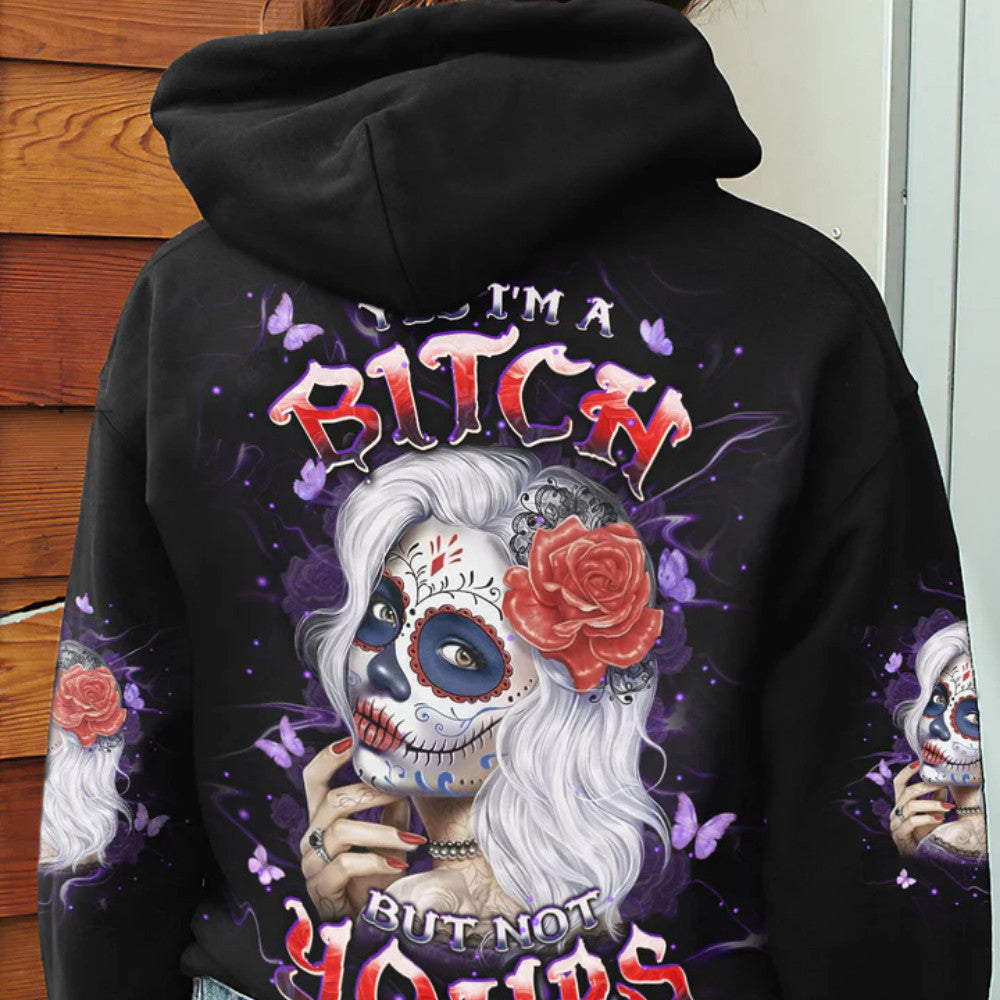 Yes I'm A Bitch But Not Yours Black Hoodie Rose White Hair Hoodied Sweatshirt Queens Gift