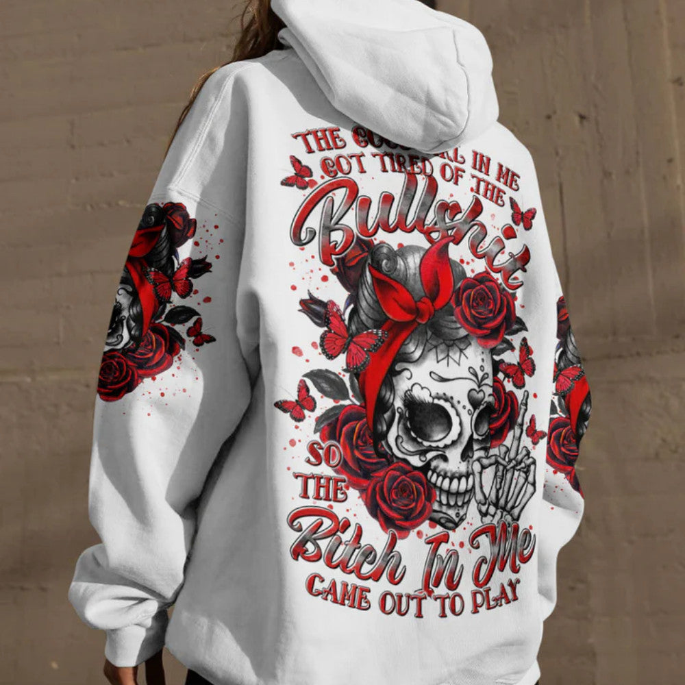 The Good Girl And The Bitch In Me White Hoodie Red Turban Skull Hoodied Sweatshirt Women Gift