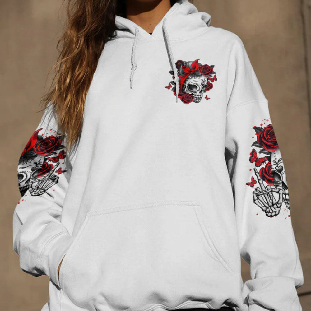 The Good Girl And The Bitch In Me White Hoodie Red Turban Skull Hoodied Sweatshirt Women Gift