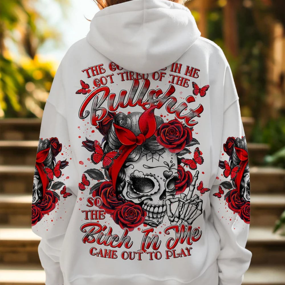 The Good Girl And The Bitch In Me White Hoodie Red Turban Skull Hoodied Sweatshirt Women Gift