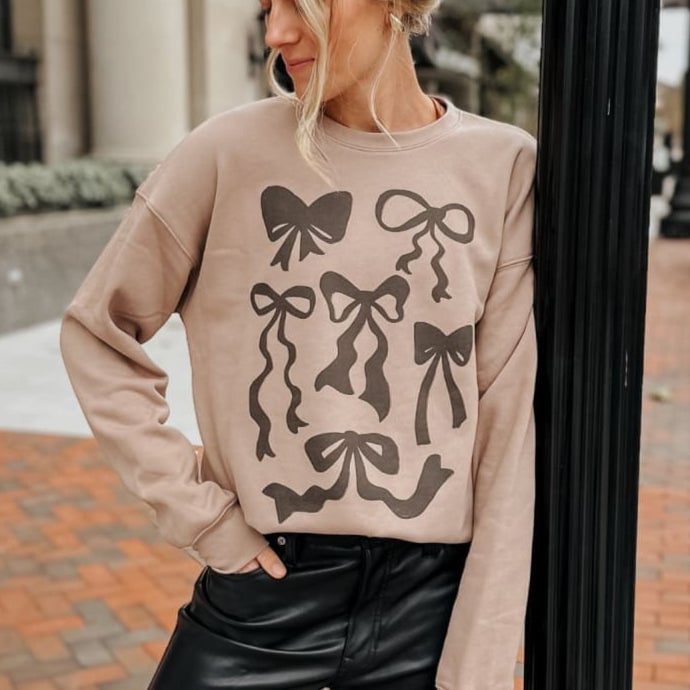 Black Sketch Bows Sweatshirt Gift For Wife