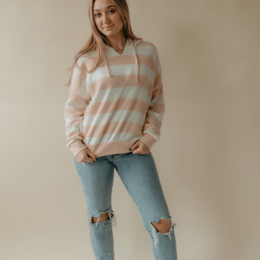 Striped Hooded Sweatshirt - Pink Gift For Wife