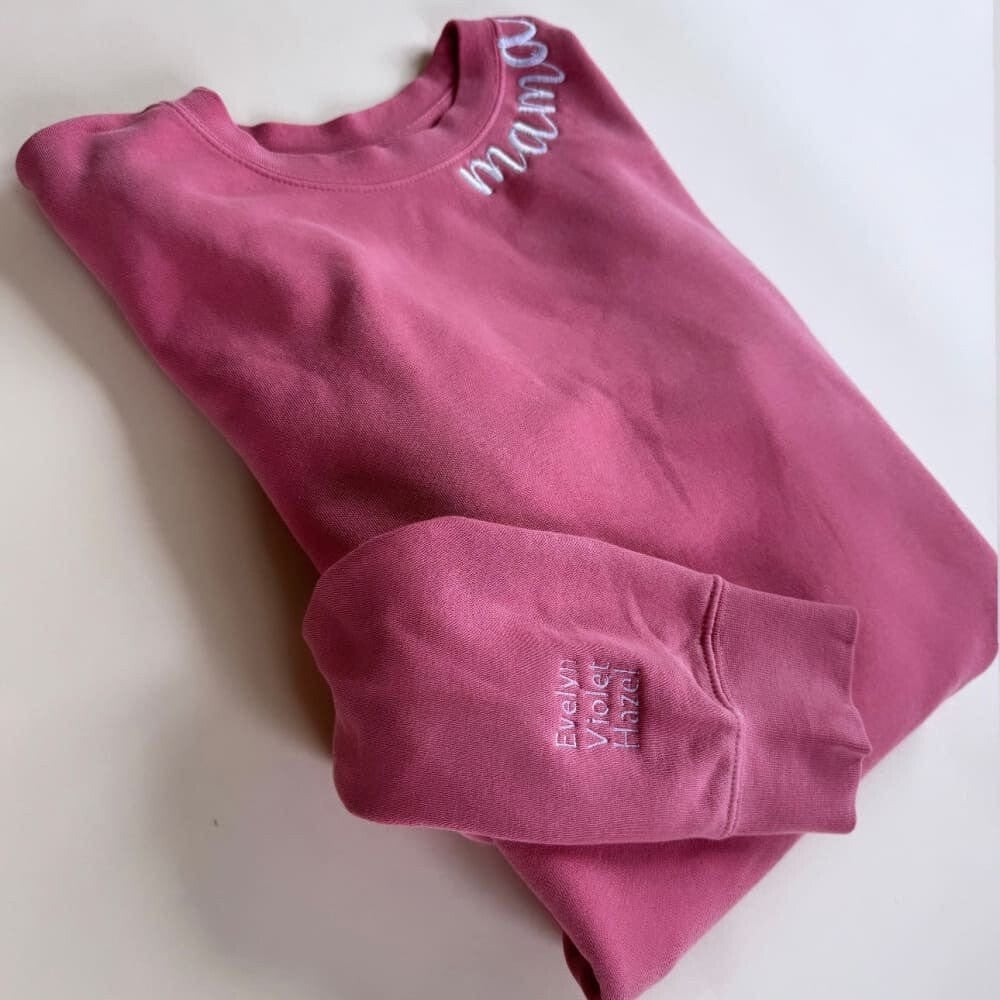 Custom Mama Embroidered Sweatshirt - Pink Gift For Women