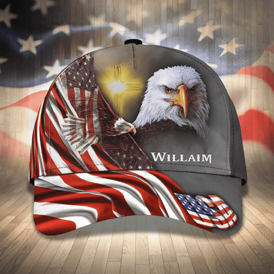 Customized Eagle Cap Leather American Flag Pattern, Eagle Hat for Dad, Eagle 3D baseball Cap for Veteran