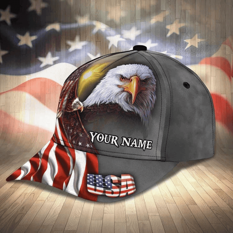 Customized Eagle Cap Leather American Flag Pattern, Eagle Hat for Dad, Eagle 3D baseball Cap for Veteran