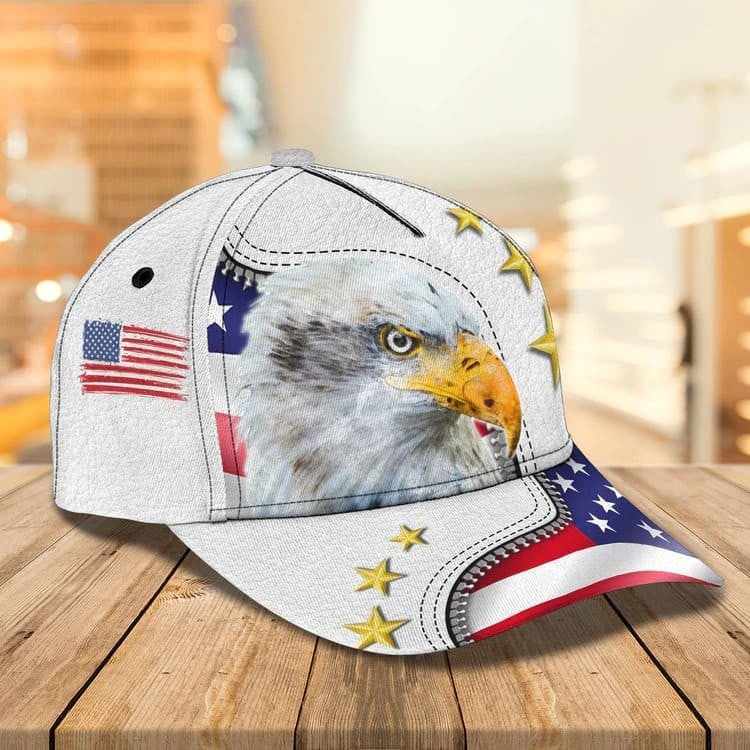 Customized Eagle Cap Leather American Flag Pattern, Eagle Hat for Dad, Eagle 3D baseball Cap for Veteran