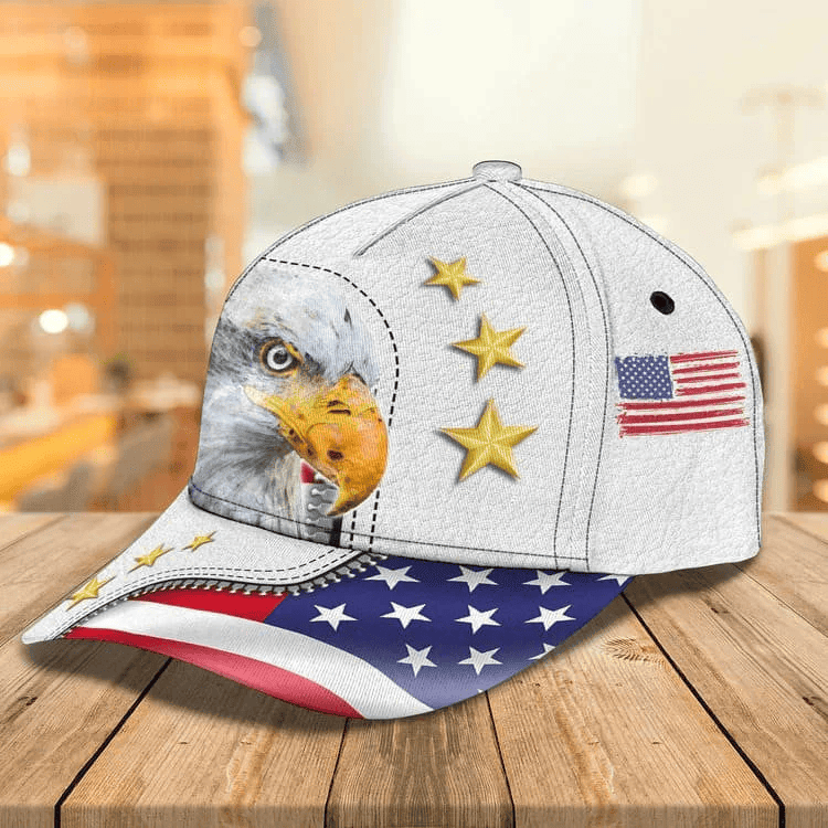 Customized Eagle Cap Leather American Flag Pattern, Eagle Hat for Dad, Eagle 3D baseball Cap for Veteran